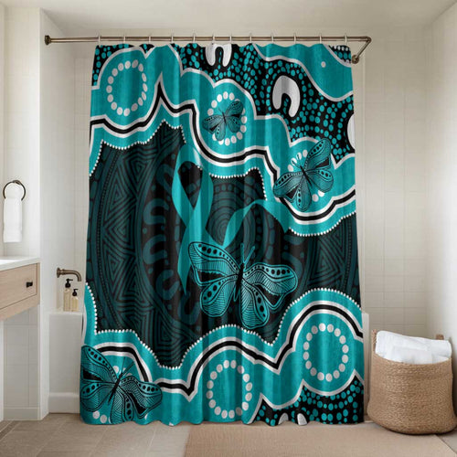 Cyan Ribbon PTSD Awareness Month Bathroom Set Aboriginal Art - Aussie Hoodie