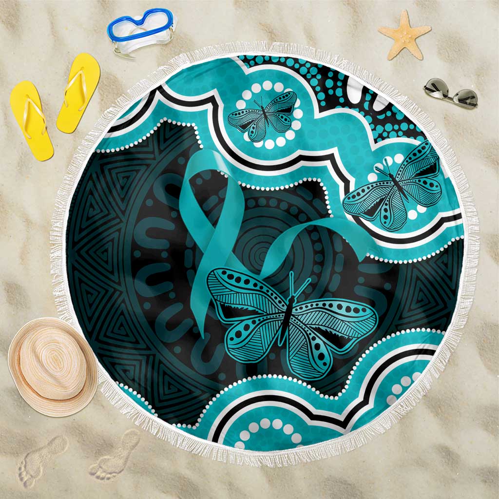 Cyan Ribbon PTSD Awareness Month Beach Blanket Aboriginal Art - Aussie Hoodie