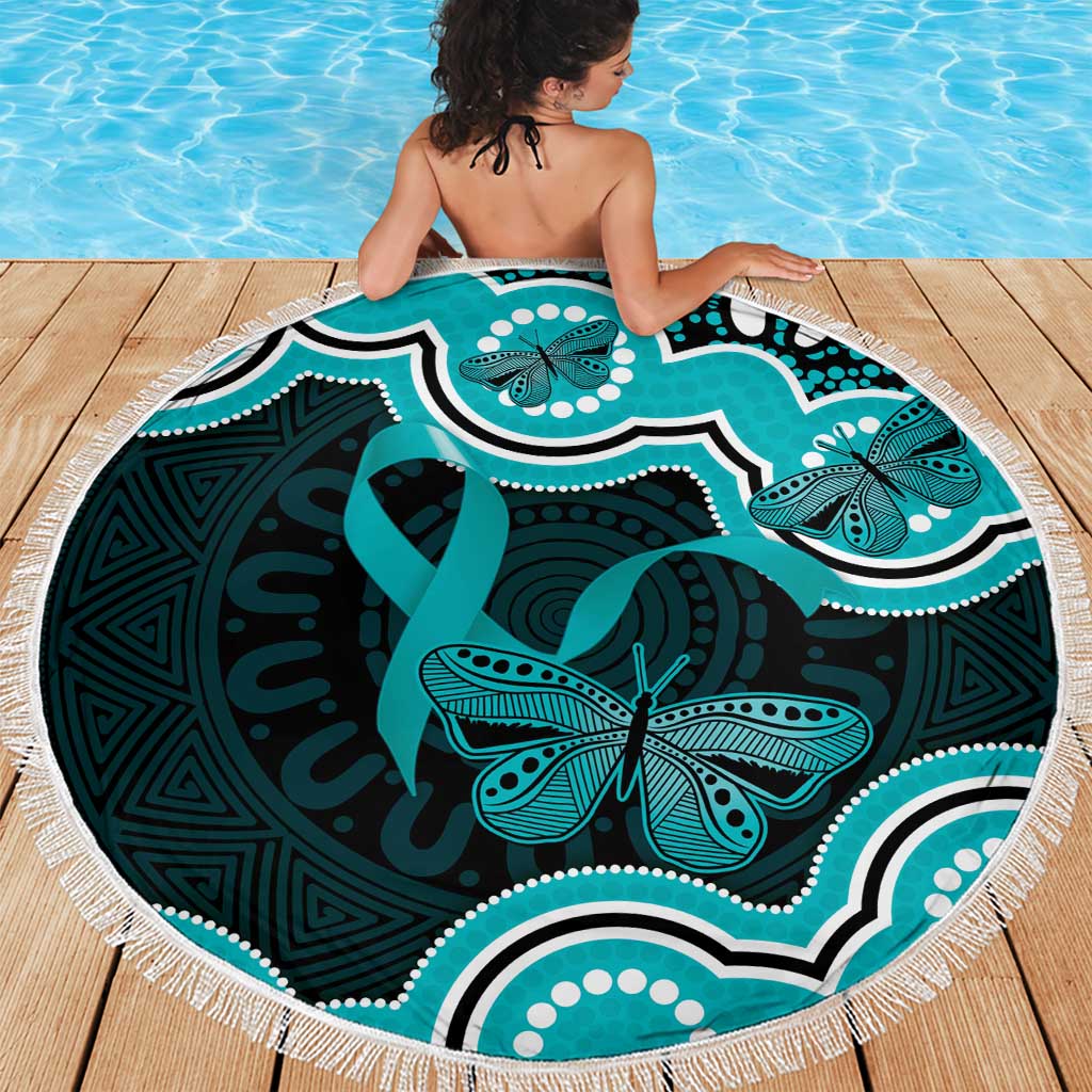 Cyan Ribbon PTSD Awareness Month Beach Blanket Aboriginal Art - Aussie Hoodie