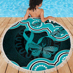 Cyan Ribbon PTSD Awareness Month Beach Blanket Aboriginal Art - Aussie Hoodie