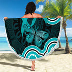 Cyan Ribbon PTSD Awareness Month Beach Blanket Aboriginal Art - Aussie Hoodie