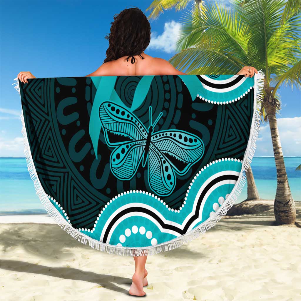 Cyan Ribbon PTSD Awareness Month Beach Blanket Aboriginal Art - Aussie Hoodie