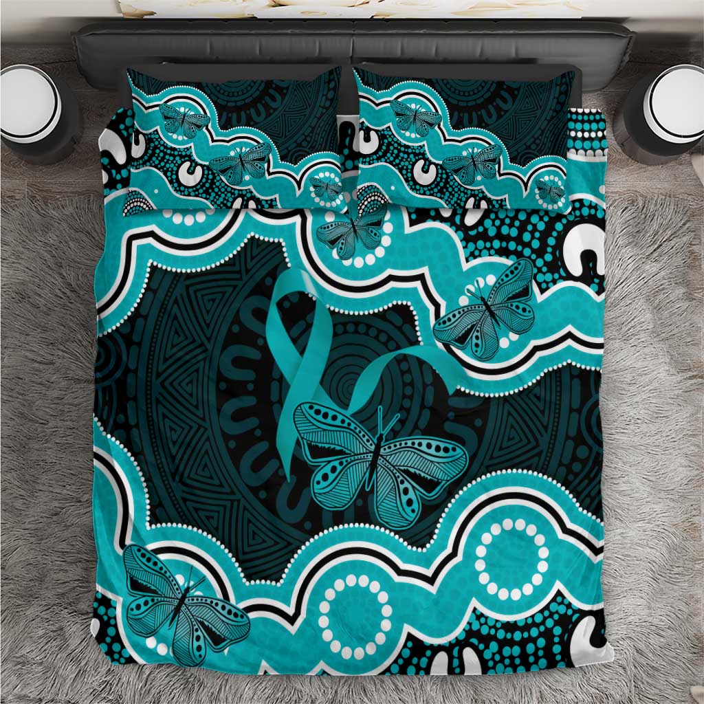 Cyan Ribbon PTSD Awareness Month Bedding Set Aboriginal Art - Aussie Hoodie
