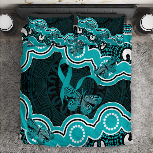 Cyan Ribbon PTSD Awareness Month Bedding Set Aboriginal Art - Aussie Hoodie