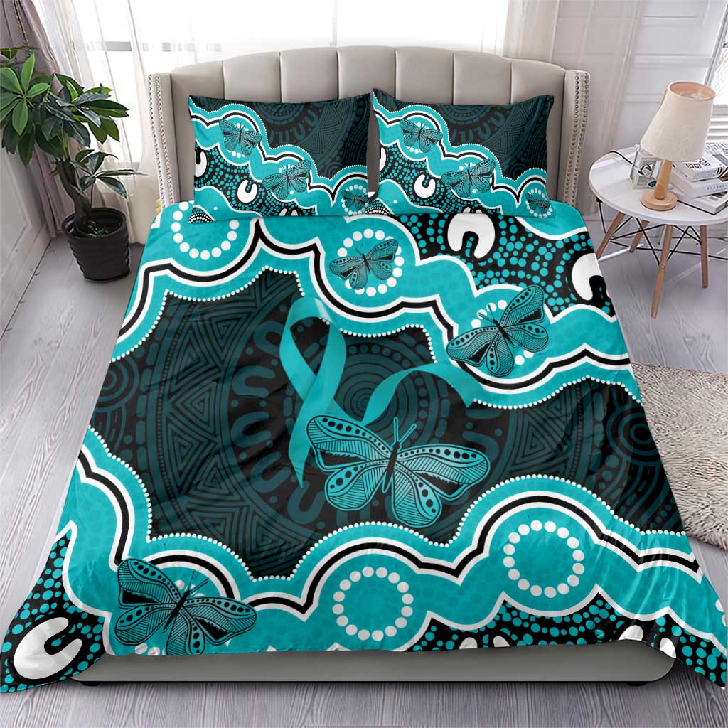 Cyan Ribbon PTSD Awareness Month Bedding Set Aboriginal Art - Aussie Hoodie
