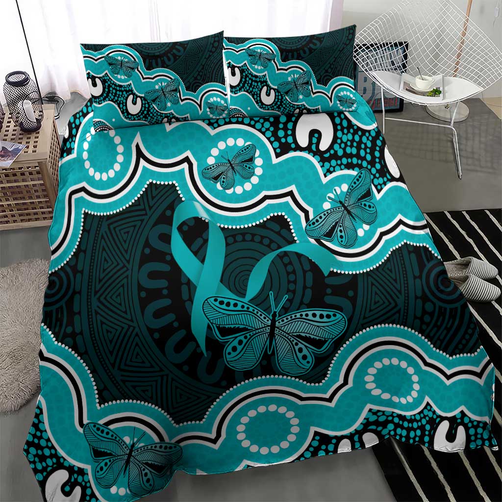 Cyan Ribbon PTSD Awareness Month Bedding Set Aboriginal Art - Aussie Hoodie