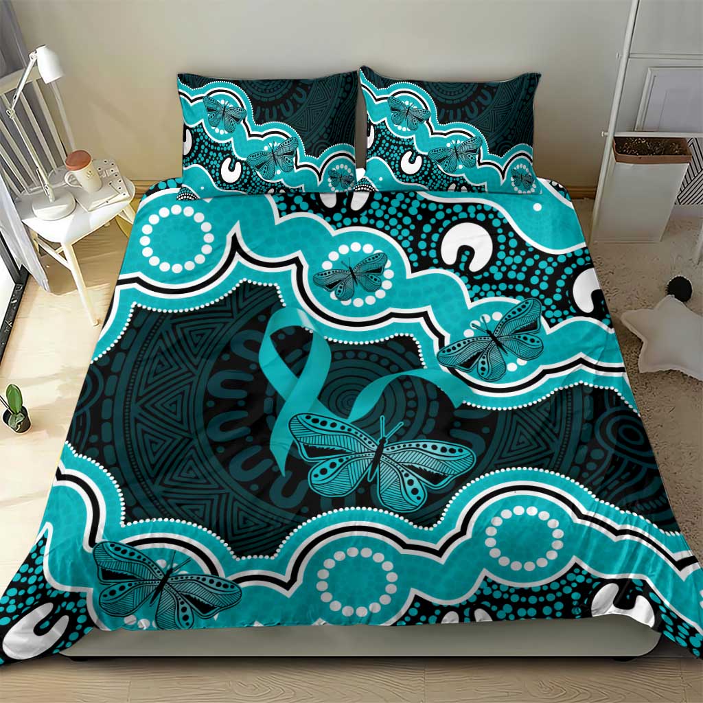 Cyan Ribbon PTSD Awareness Month Bedding Set Aboriginal Art - Aussie Hoodie