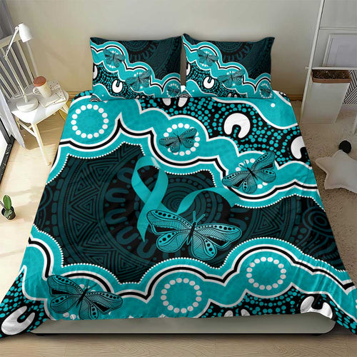 Cyan Ribbon PTSD Awareness Month Bedding Set Aboriginal Art - Aussie Hoodie