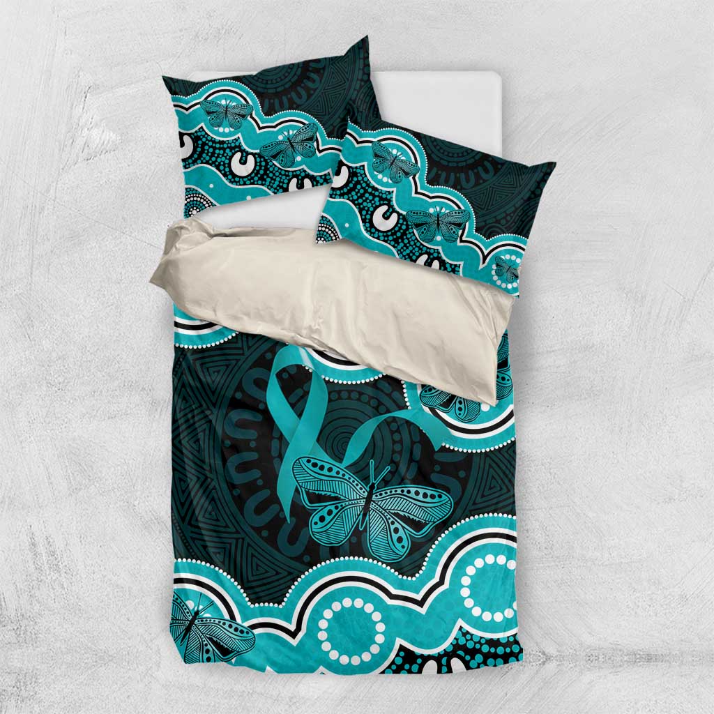 Cyan Ribbon PTSD Awareness Month Bedding Set Aboriginal Art - Aussie Hoodie