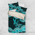 Cyan Ribbon PTSD Awareness Month Bedding Set Aboriginal Art - Aussie Hoodie