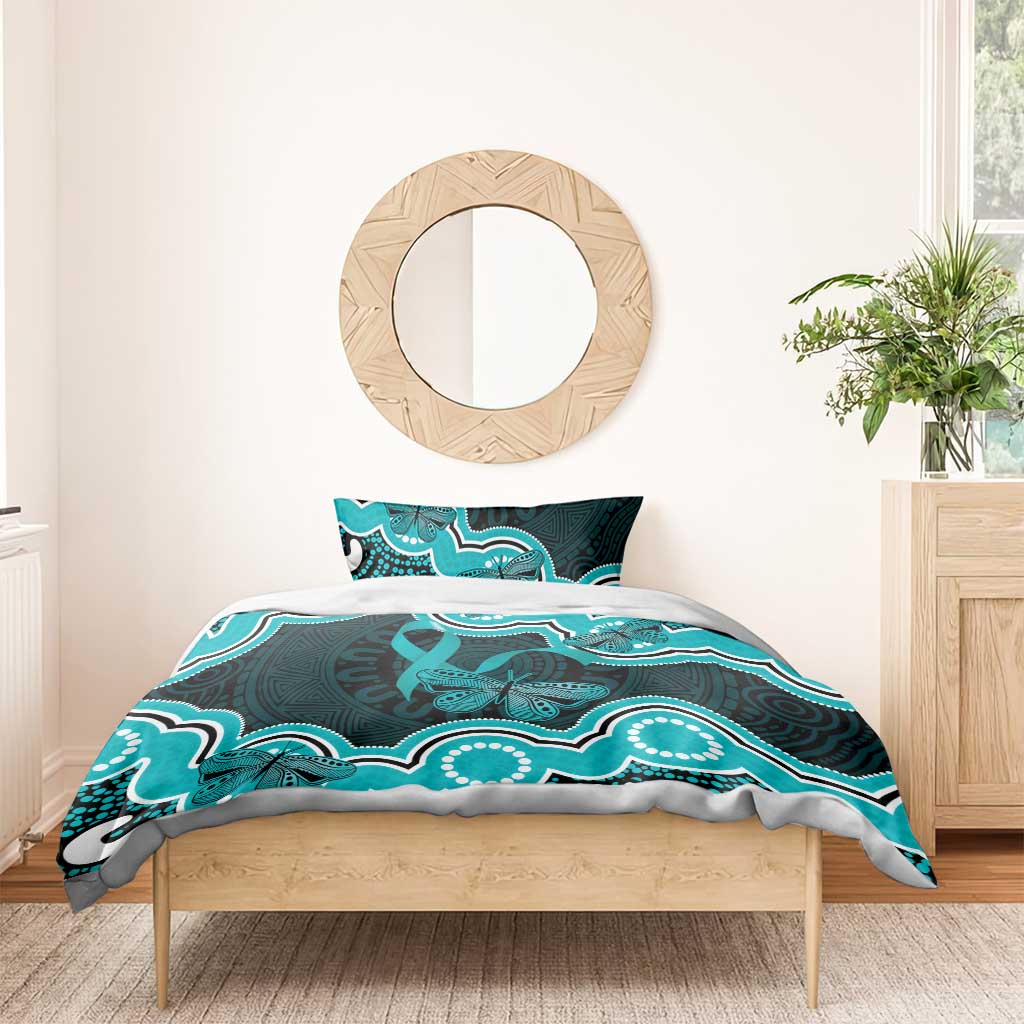 Cyan Ribbon PTSD Awareness Month Bedding Set Aboriginal Art - Aussie Hoodie