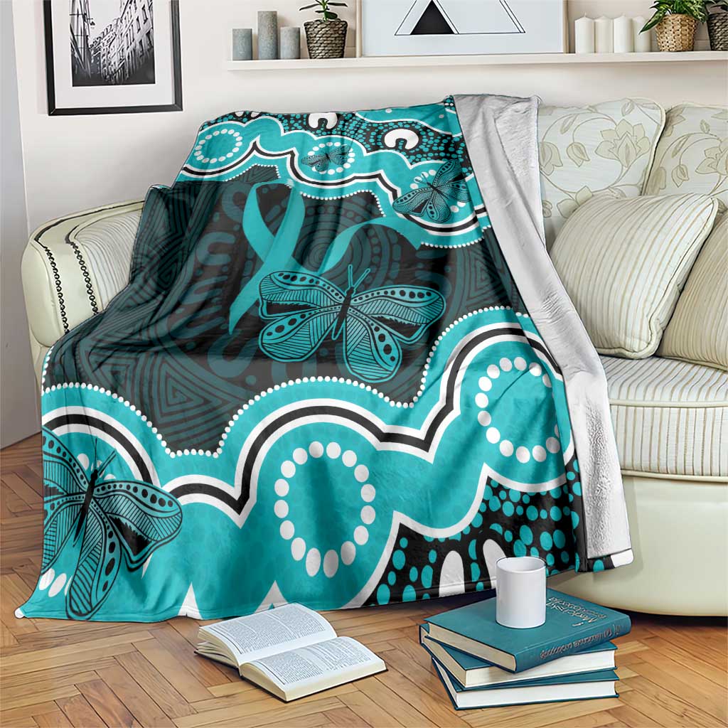 Cyan Ribbon PTSD Awareness Month Blanket Aboriginal Art - Aussie Hoodie