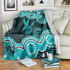 Cyan Ribbon PTSD Awareness Month Blanket Aboriginal Art - Aussie Hoodie