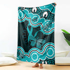 Cyan Ribbon PTSD Awareness Month Blanket Aboriginal Art - Aussie Hoodie