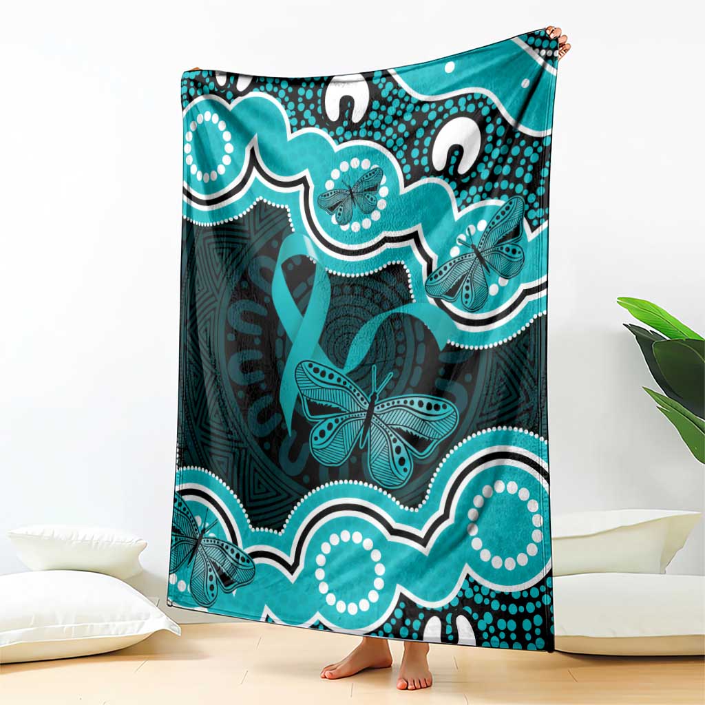 Cyan Ribbon PTSD Awareness Month Blanket Aboriginal Art - Aussie Hoodie