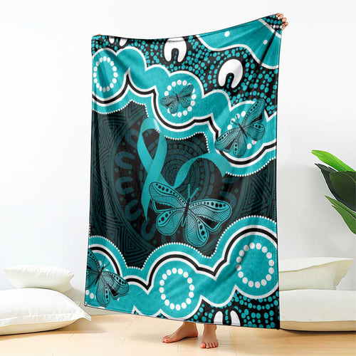 Cyan Ribbon PTSD Awareness Month Blanket Aboriginal Art - Aussie Hoodie