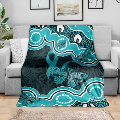 Cyan Ribbon PTSD Awareness Month Blanket Aboriginal Art - Aussie Hoodie