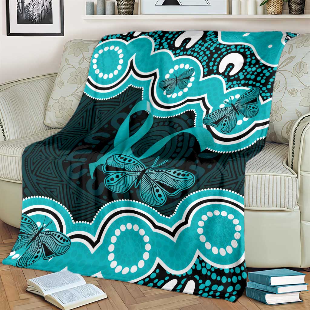 Cyan Ribbon PTSD Awareness Month Blanket Aboriginal Art - Aussie Hoodie