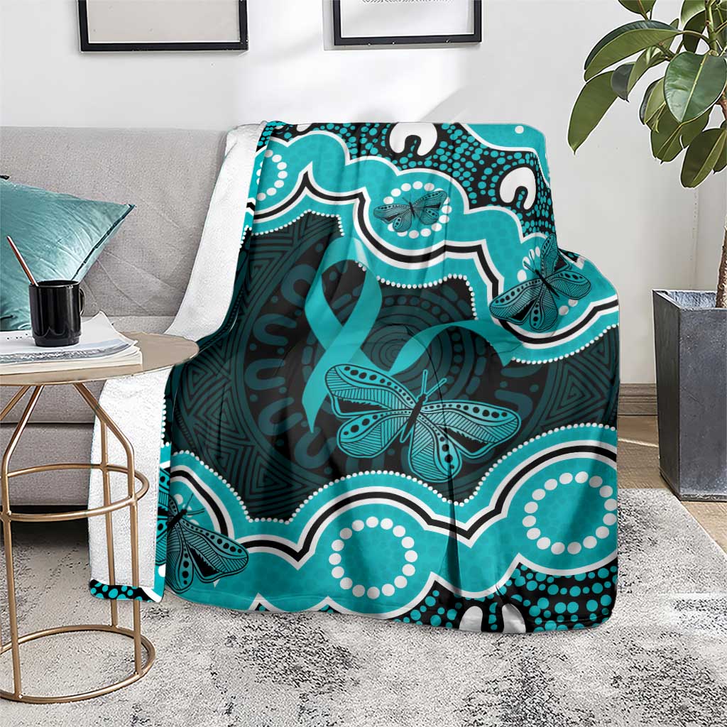 Cyan Ribbon PTSD Awareness Month Blanket Aboriginal Art - Aussie Hoodie