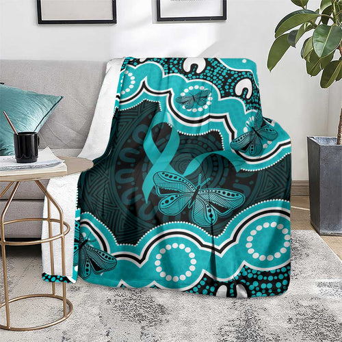 Cyan Ribbon PTSD Awareness Month Blanket Aboriginal Art - Aussie Hoodie
