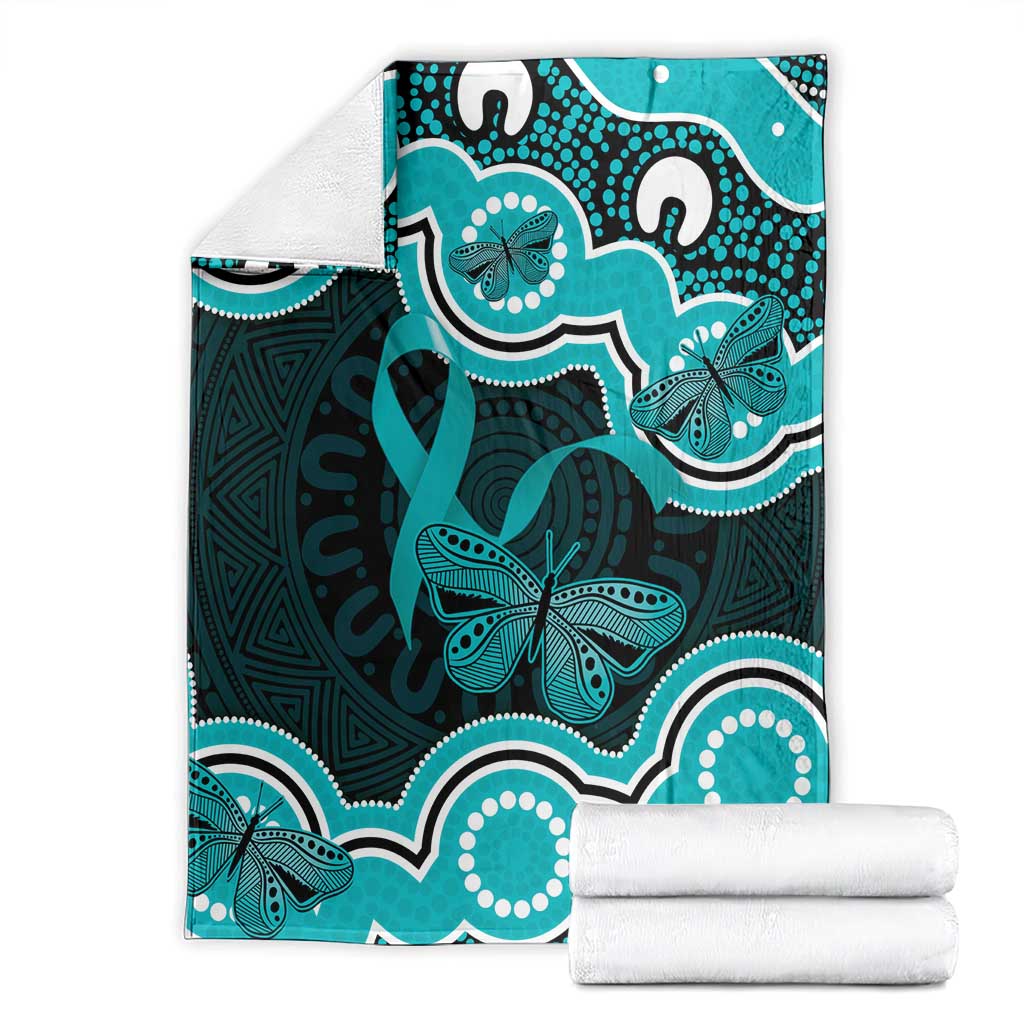 Cyan Ribbon PTSD Awareness Month Blanket Aboriginal Art - Aussie Hoodie