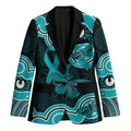 Cyan Ribbon PTSD Awareness Month Blazer Aboriginal Art - Aussie Hoodie