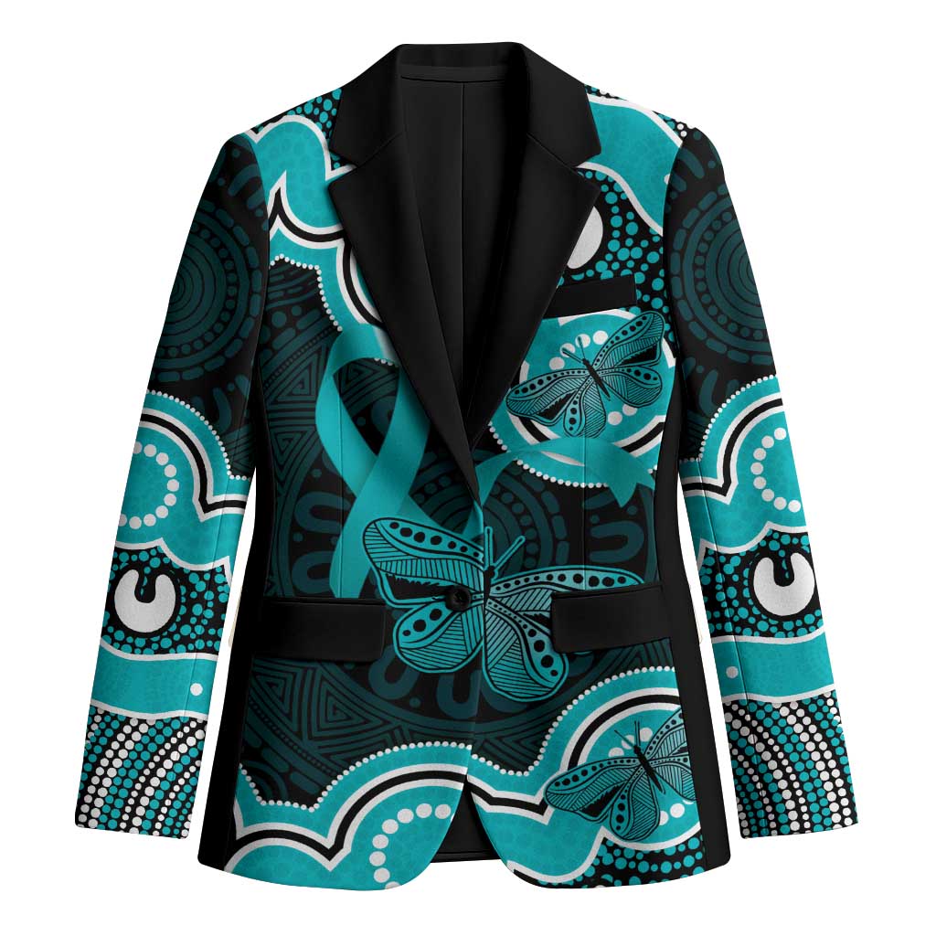Cyan Ribbon PTSD Awareness Month Blazer Aboriginal Art - Aussie Hoodie