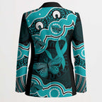 Cyan Ribbon PTSD Awareness Month Blazer Aboriginal Art - Aussie Hoodie