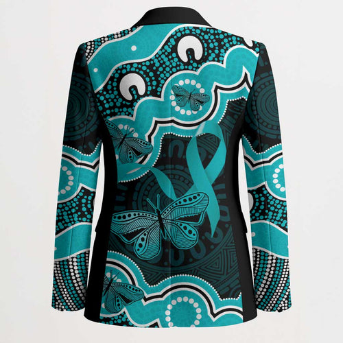 Cyan Ribbon PTSD Awareness Month Blazer Aboriginal Art - Aussie Hoodie