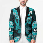 Cyan Ribbon PTSD Awareness Month Blazer Aboriginal Art - Aussie Hoodie