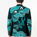 Cyan Ribbon PTSD Awareness Month Blazer Aboriginal Art - Aussie Hoodie