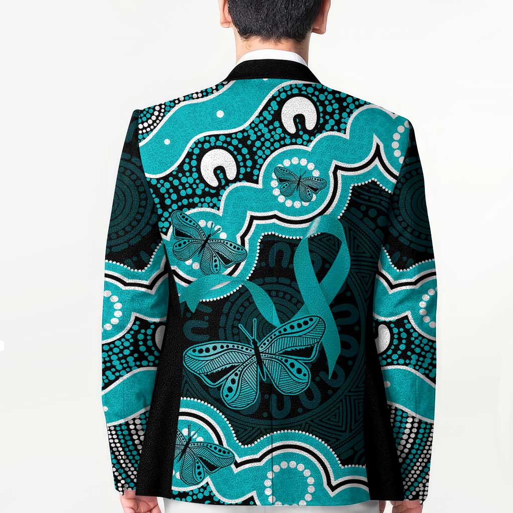 Cyan Ribbon PTSD Awareness Month Blazer Aboriginal Art - Aussie Hoodie