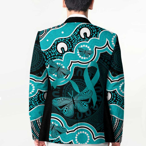 Cyan Ribbon PTSD Awareness Month Blazer Aboriginal Art - Aussie Hoodie