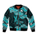 Cyan Ribbon PTSD Awareness Month Bomber Jacket Aboriginal Art - Aussie Hoodie