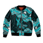 Cyan Ribbon PTSD Awareness Month Bomber Jacket Aboriginal Art - Aussie Hoodie