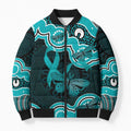 Cyan Ribbon PTSD Awareness Month Bomber Puffer Jacket Aboriginal Art - Aussie Hoodie