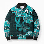 Cyan Ribbon PTSD Awareness Month Bomber Puffer Jacket Aboriginal Art - Aussie Hoodie