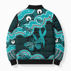 Cyan Ribbon PTSD Awareness Month Bomber Puffer Jacket Aboriginal Art - Aussie Hoodie