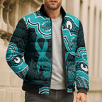 Cyan Ribbon PTSD Awareness Month Bomber Puffer Jacket Aboriginal Art - Aussie Hoodie