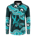 Cyan Ribbon PTSD Awareness Month Button Sweatshirt Aboriginal Art - Aussie Hoodie