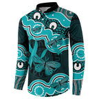 Cyan Ribbon PTSD Awareness Month Button Sweatshirt Aboriginal Art - Aussie Hoodie