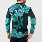 Cyan Ribbon PTSD Awareness Month Button Sweatshirt Aboriginal Art - Aussie Hoodie