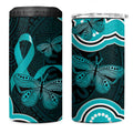 Cyan Ribbon PTSD Awareness Month 4 in 1 Can Cooler Tumbler Aboriginal Art - Aussie Hoodie