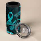 Cyan Ribbon PTSD Awareness Month 4 in 1 Can Cooler Tumbler Aboriginal Art - Aussie Hoodie