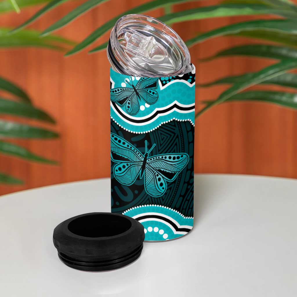 Cyan Ribbon PTSD Awareness Month 4 in 1 Can Cooler Tumbler Aboriginal Art - Aussie Hoodie