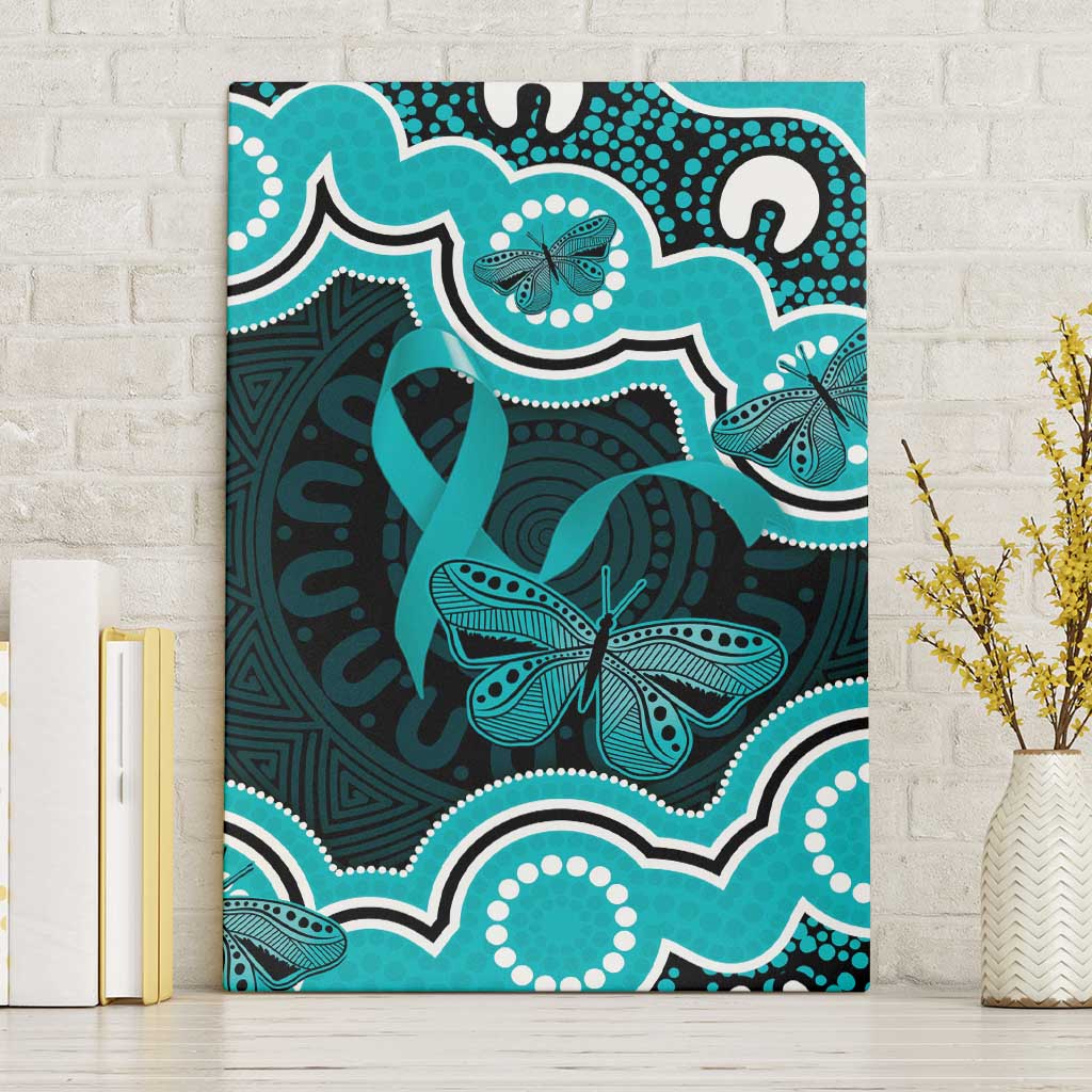 Cyan Ribbon PTSD Awareness Month Canvas Wall Art Aboriginal Art - Aussie Hoodie