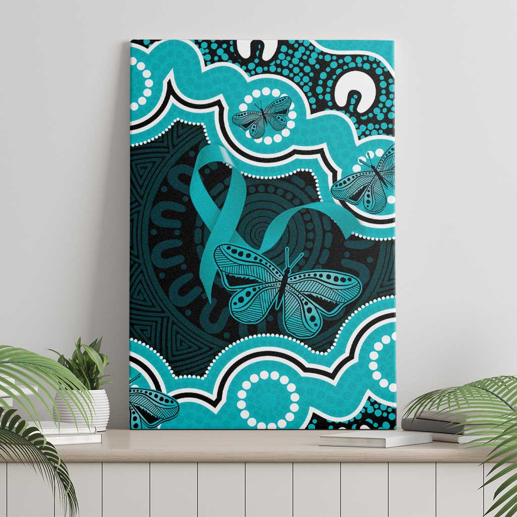 Cyan Ribbon PTSD Awareness Month Canvas Wall Art Aboriginal Art - Aussie Hoodie