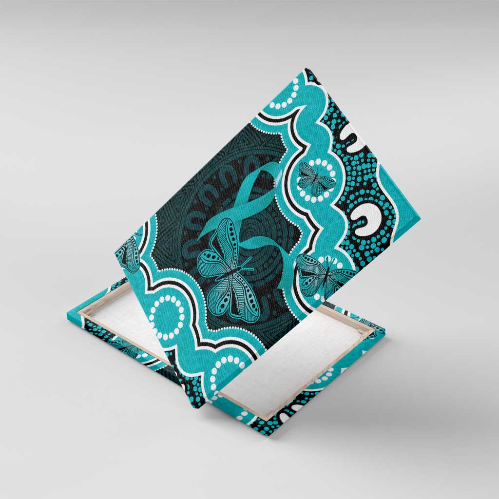 Cyan Ribbon PTSD Awareness Month Canvas Wall Art Aboriginal Art - Aussie Hoodie