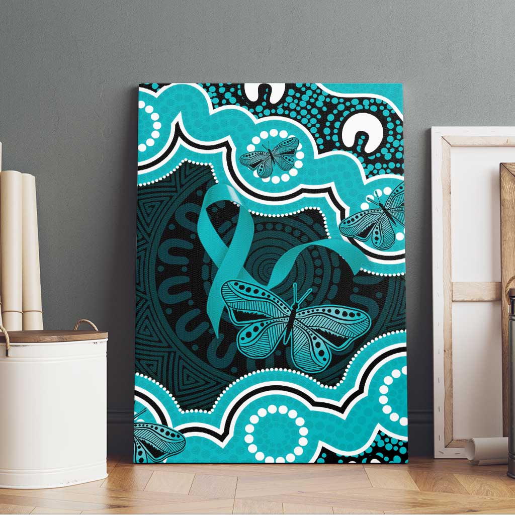 Cyan Ribbon PTSD Awareness Month Canvas Wall Art Aboriginal Art - Aussie Hoodie