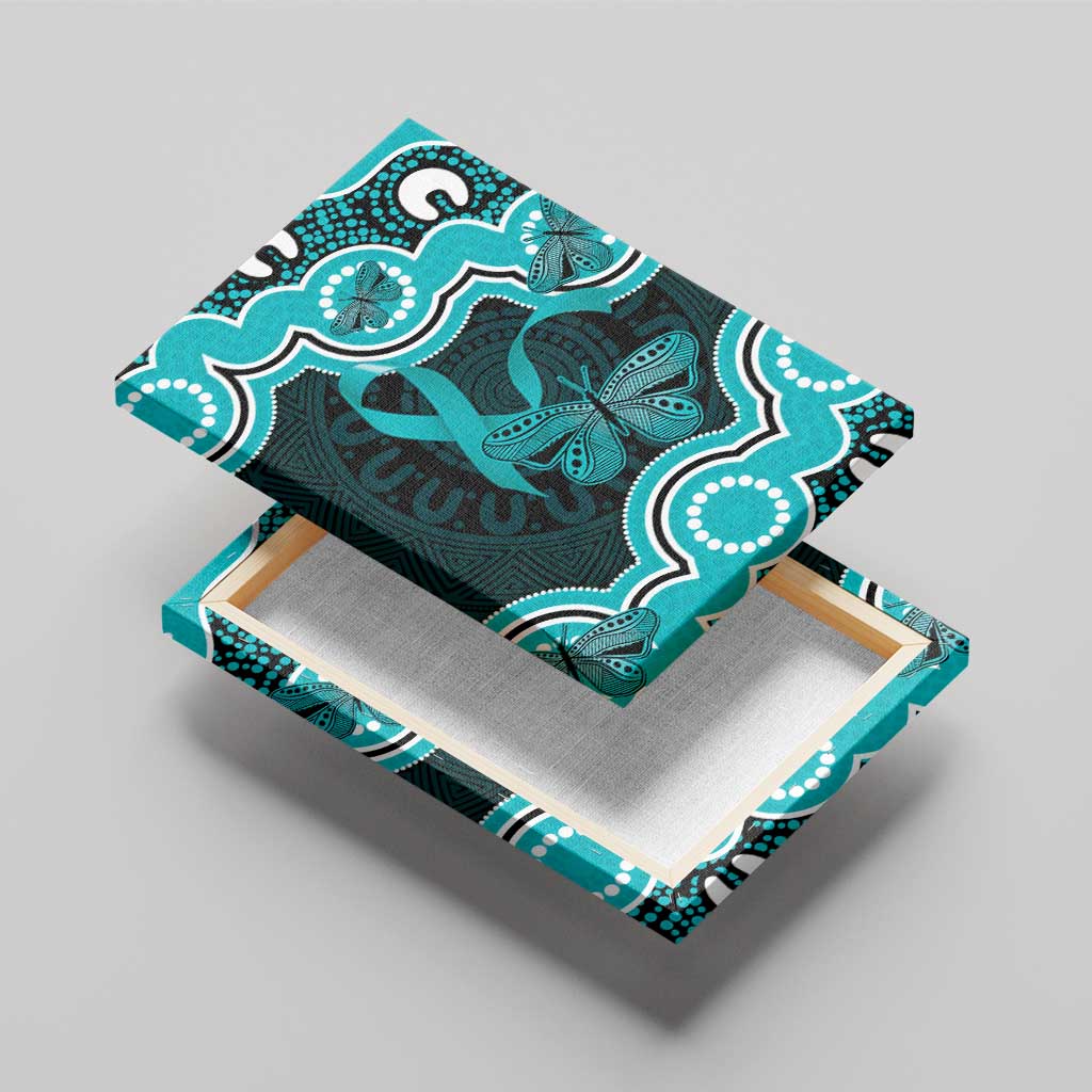 Cyan Ribbon PTSD Awareness Month Canvas Wall Art Aboriginal Art - Aussie Hoodie